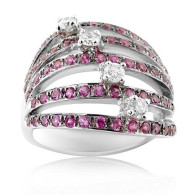 White Gold Ring With Brilliant Cut Diamonds And Brilliant Cut Pink Rubies