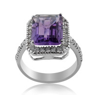 White Gold Amethyst And Diamond Ring