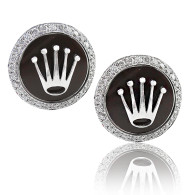 Rolex Design Brown Enamel Cufflinks With Brilliant Cut Diamonds