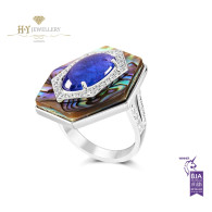 Ananya Celeste Ring set with Abalone, Tanzanite and Diamonds