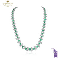 White Gold Mixed Shape Green Emeralds and Diamond Set - 51.86 ct