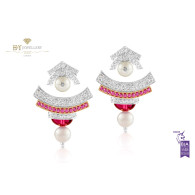 Ananya Celeste Layered Ear Jacket Earrings set with Pink Sapphires, Tourmaline and Diamonds