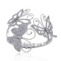 White Gold Butterfly Diamond Open Bangle 