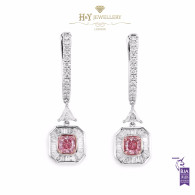 Fancy Cushion Cut Pink Diamond and Mixed Cut Diamond Earrings - 1.89 ct