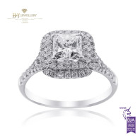 White gold halo engagement ring - D, VVS2 