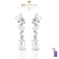 White Gold Emerald Cut Dangle Earrings - 6.03 ct