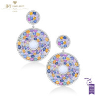 White Gold Earrings Set with Fancy Sapphires and Diamonds - 54.71 ct