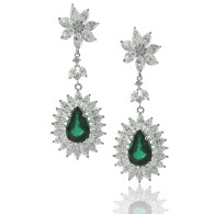 White Gold Earring With Pear Cut Emerald With Marquise And Brilliant Cut Diamonds