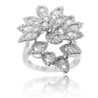 Floral Leaf White Diamond Cocktail Ring  