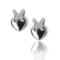 White Gold and Diamond Heart Stud Earrings