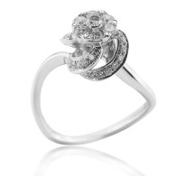 White Gold Rose Design Ring With Brilliant Cut Diamonds