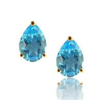 Classic Yellow Gold Stud Earrings With Pear Cut Blue Topaz