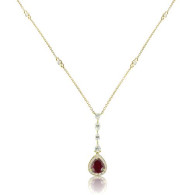 Yellow Gold Pear Cut Ruby Necklace With Round, Marquise And Pear Cut Diamonds