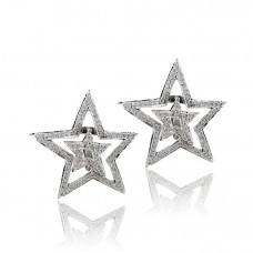 Platinum Double Star Earrings with Diamonds