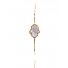 Yellow Gold Fatima Mother of Pearl and Diamond Bracelet 