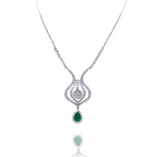 Filigree Emerald and Diamond Pendant Necklace 