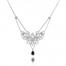 Filigree Blue Sapphire and White Diamond Necklace 