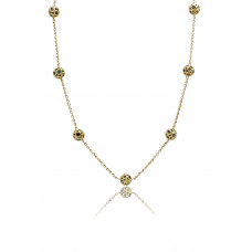 Yellow Gold Curb Chain Ball Necklace With Semi Precious Stones 