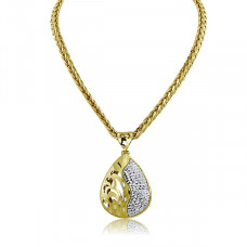Yellow And White Gold Tear Drop Shaped And Curved Necklace 
