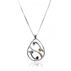 Openwork Teardrop Pendant with Amethyst and Blue Topaz 