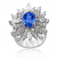Oval Cut Tanzanite And Petal Diamond ring