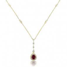 Yellow Gold Pear Cut Ruby Necklace With Round, Marquise And Pear Cut Diamonds