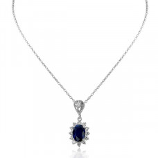 White Gold Necklace With Oval Cut Royal Blue Sapphire And Brilliant Cut Diamonds