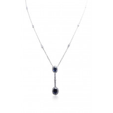 Oval Sapphire and Diamond Drop Pendant 