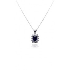 White Gold Pendant With Emerald Cut Sapphire And Brilliant Cut Diamonds