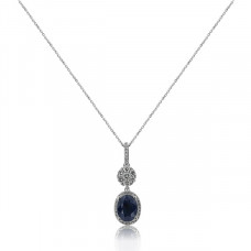 White Gold Drop Necklace With Oval Cut Sapphire And Brilliant Cut Diamonds
