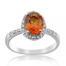 Orange Sapphire and Diamond Halo Ring 