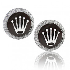 Rolex Design Brown Enamel Cufflinks With Brilliant Cut Diamonds