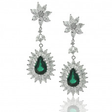 White Gold Earring With Pear Cut Emerald With Marquise And Brilliant Cut Diamonds