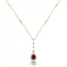 Yellow Gold Pear Cut Ruby Necklace With Round, Marquise And Pear Cut Diamonds