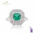 White Gold Zambian Cushion Cut Emerald and Diamond Ring - 1.60 ct