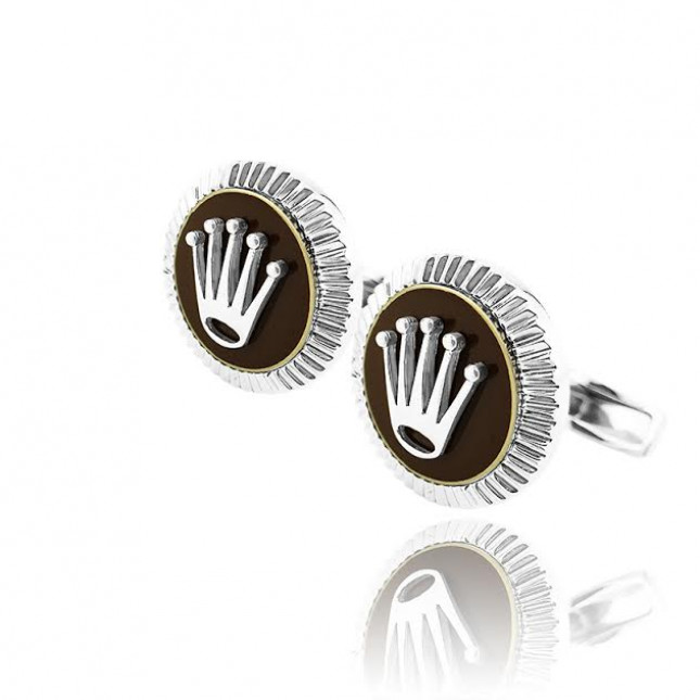 Rolex Design Brown Enamel Cufflinks